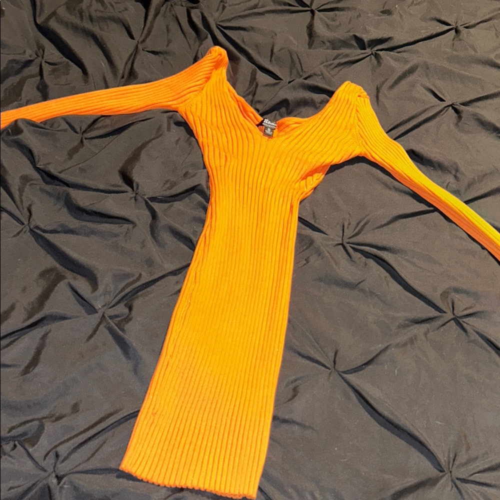 Orange Off the Shoulder Body-con Ribbed Knit Dress